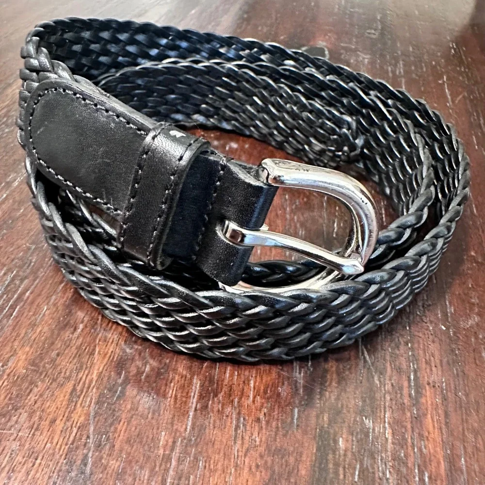 VTG Coach Braided Minimal Classic Leather Woven Belt Women L Black 8927
